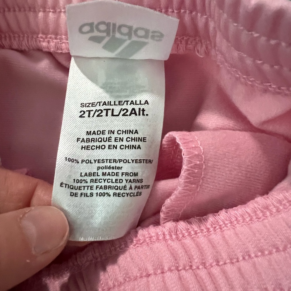 2T Adidas Kids Pink and White Joggers with Elastic Cuffs - Picture 3 of 4